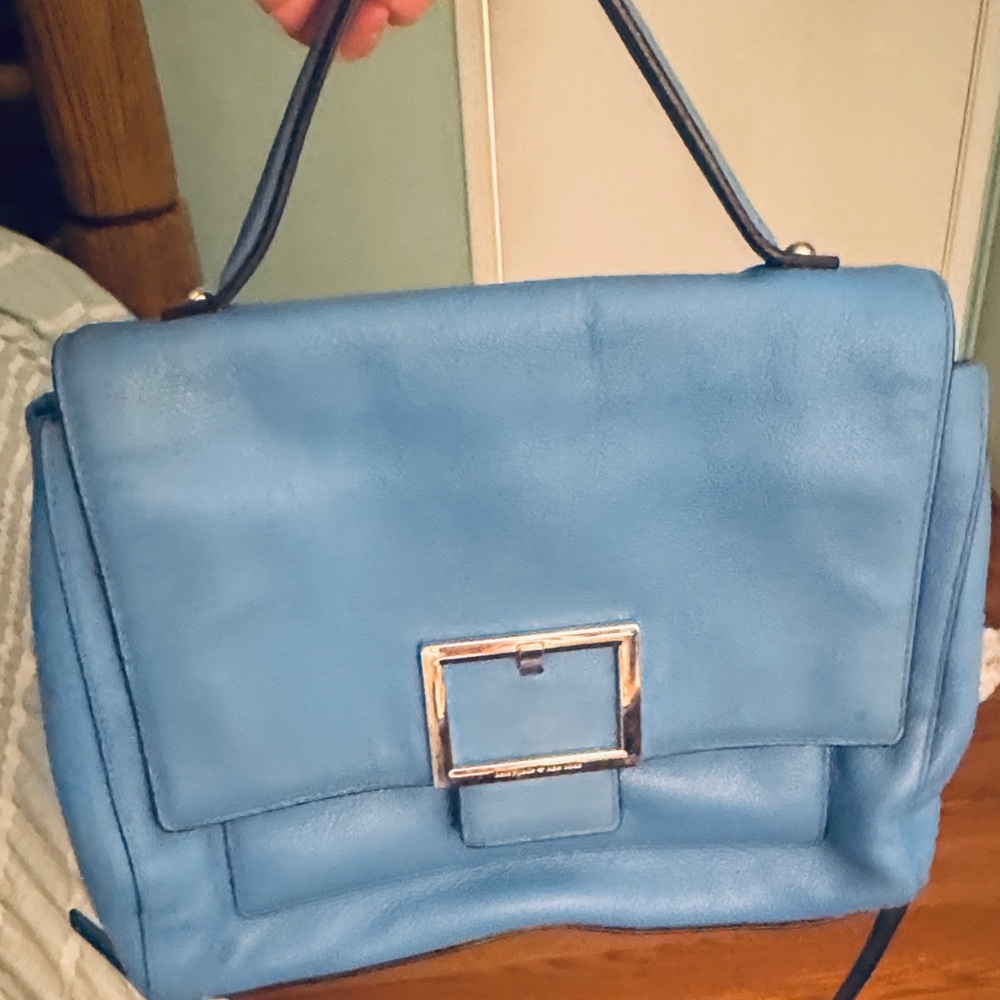 kate spade Blue Pebbled Leather Top-Handle Satchel with Buckle Accent